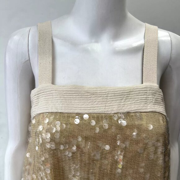 $1200 Odeeh Champagne Sequin Tulle Pocket Long Delicate Dress size 0/FR 32 - Picture 2 of 9